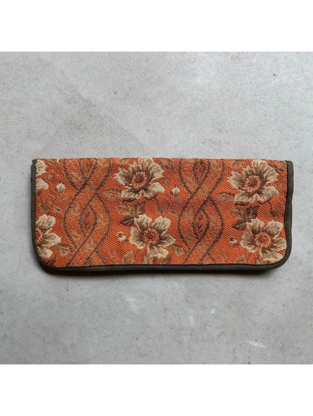 Vtg 70's Needlepoint Knitting Needles Tapestry Flower Floral Long Zipper Case